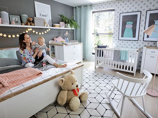 DREVISO BABY komoda s přebalovacím pultem PRKW, bílá/dub westminster