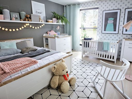 DREVISO BABY komoda s přebalovacím pultem PRKW, bílá/dub westminster