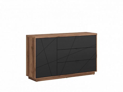 FORN komoda KOM1D3S, dub delano tmavý/černý mat