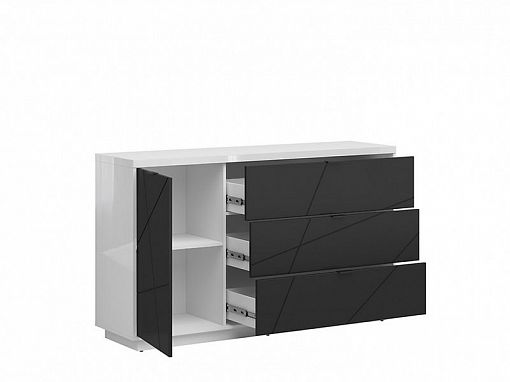 FORN komoda KOM1D3S, bílý lesk/černý mat