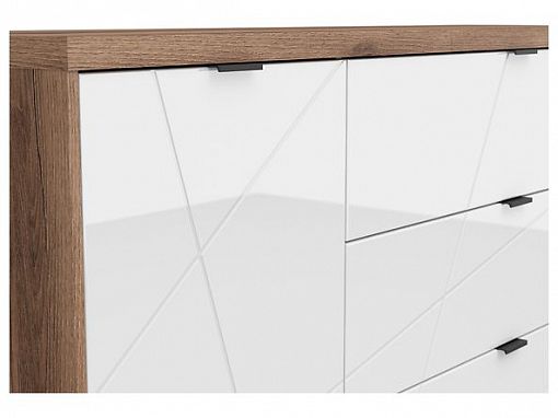 FORN komoda KOM1D3S, dub delano tmavý/bílý lesk