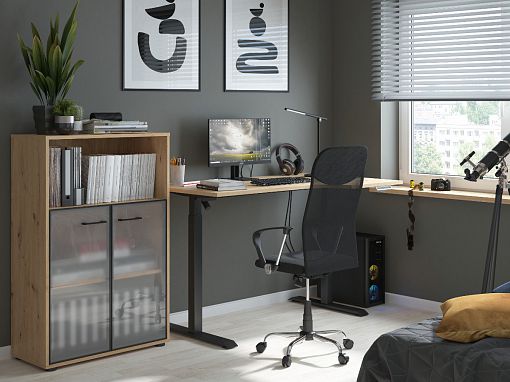 SPACE OFFICE vitrína REG2W/120, dub artisan/černý mat