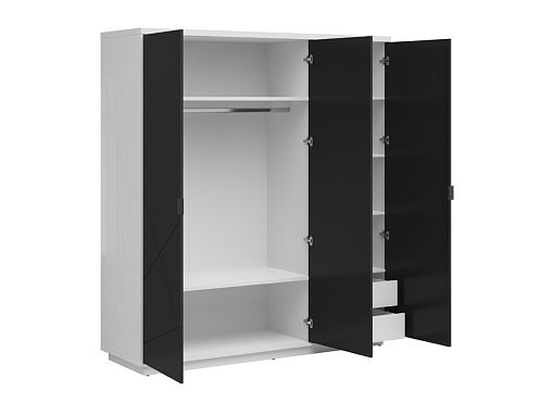 FORN šatní skříň SZF3D, bílý lesk/černý mat