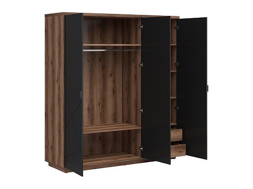 FORN šatní skříň SZF3D, dub delano tmavý/černý mat