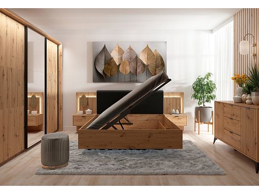 Postel Lamea 160 cm + rošt z boku, typ B2, dub artisan/černá