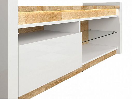 ALAMEDA Televizní stolek RTV1S, bílý lesk/dub westminister