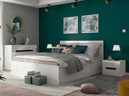 TETRIX postel 160 cm + rošt a úložný prostor, bílý lesk