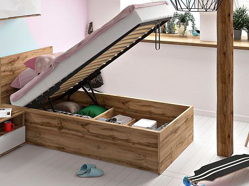TETRIX postel 90 cm + rošt a úložný prostor, dub wotan