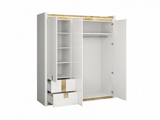ALAMEDA šatní skříň SZF3D2S, bílý lesk/dub westminster
