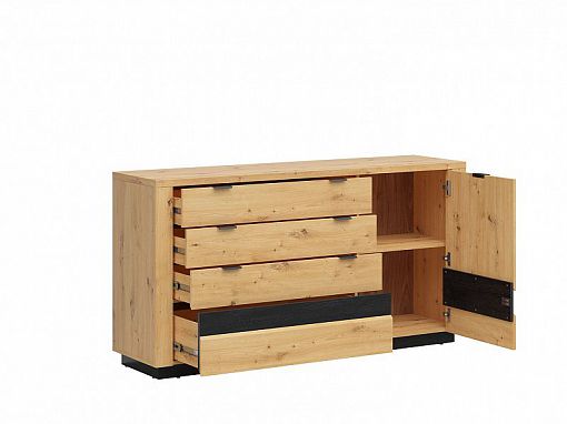 OSTIA komoda KOM1D4S, dub artisan/černý lesk