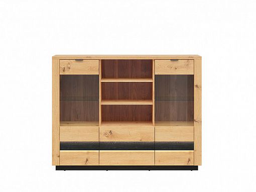 OSTIA vitrína KOM2W2S, dub artisan/černý lesk
