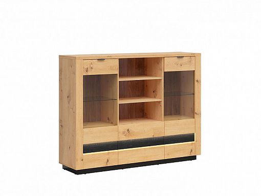 OSTIA vitrína KOM2W2S, dub artisan/černý lesk