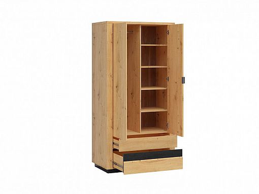 OSTIA šatní skříň SZF2D2S, dub artisan/černý lesk