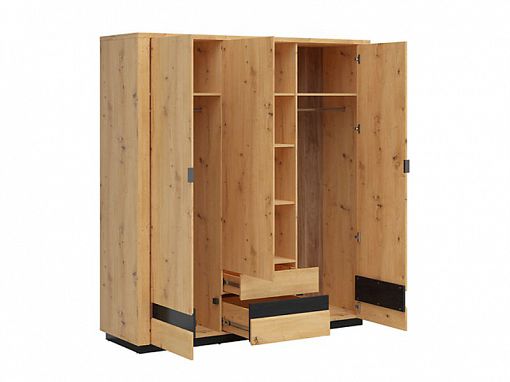 OSTIA šatní skříň SZF3D2S, dub artisan/černý lesk