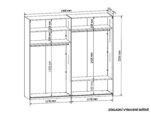 PONT šatní skříň SZF/240, dub artisan/černý mat
