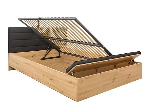 OSTIA postel 140 cm + rošt a úložný prostor, dub artisan/černá