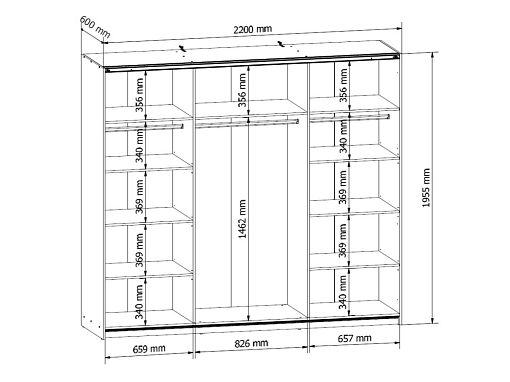 TETRIX šatní skříň SZF/220/M, bílý lesk