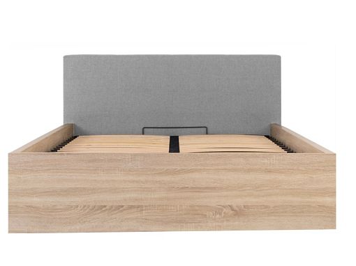 TETRIX postel s čalouněným čelem 140 + rošt a úložný prostor, dub sonoma/šedá