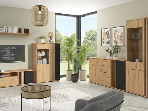 VABRES vitrína REG1D1W/90, dub artisan/černá