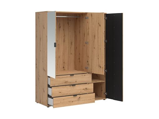 VABRES šatní skříň SZF1D2M3S, dub artisan/černá