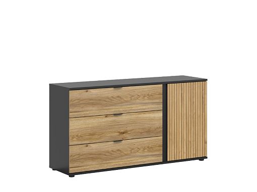 LUEN komoda KOM1D3S, černá/dub tegola/dub mauvella