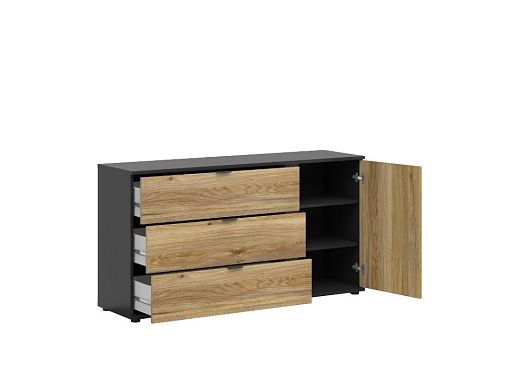 LUEN komoda KOM1D3S, černá/dub tegola/dub mauvella