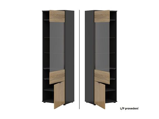 LUEN vysoká vitrína REG1W1D/57, univerzální, černá/dub tegola/dub mauvella
