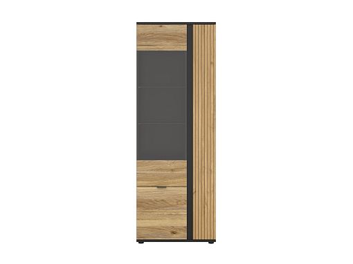 LUEN vysoká vitrína REG1W2D/70, černá/dub tegola/dub mauvella