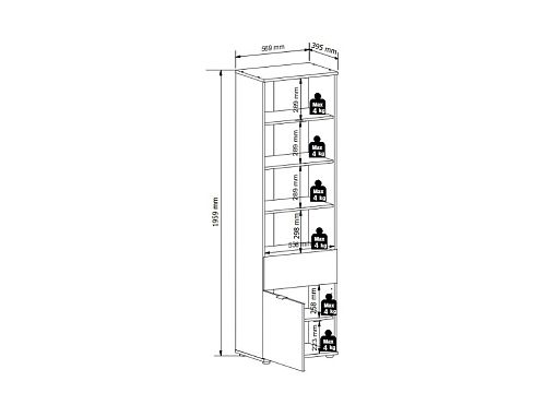 LUEN regál REG1D1S/57, černá/dub tegola/dub mauvella