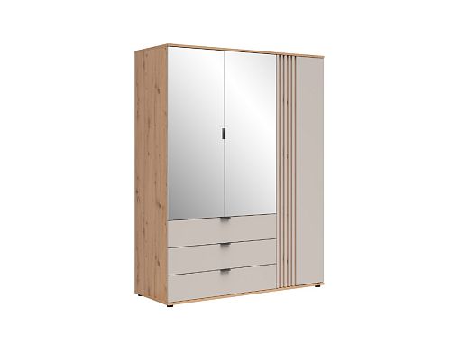 BREVAS široká šatní skříň se zrcadlem SZF1D2M3S, dub artisan/kašmír