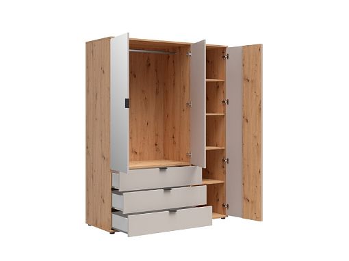 BREVAS široká šatní skříň se zrcadlem SZF1D2M3S, dub artisan/kašmír