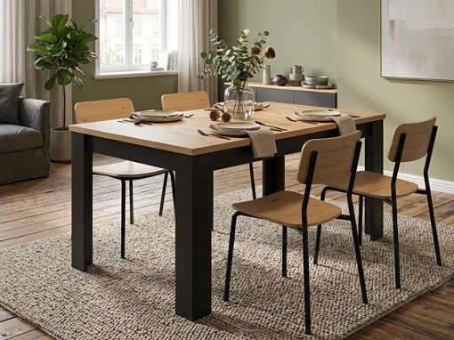 Rozkládací jídelní stůl Ostia, 160-200 cm, dub artisan/černý mat