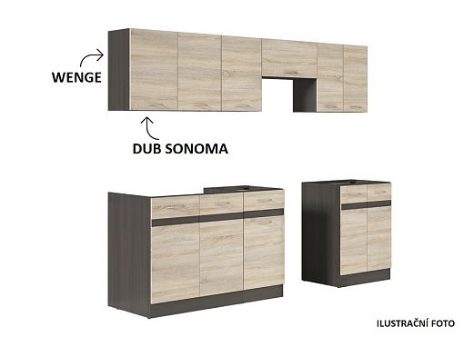 Kuchyň JUNONA 240 cm, dub sonoma / lišta wenge