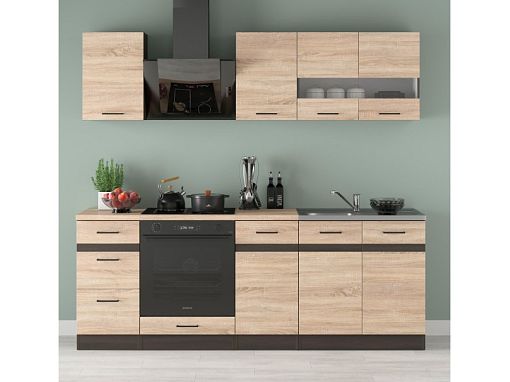 Kuchyň JUNONA 220 cm, bez pracovní desky, wenge/dub sonoma