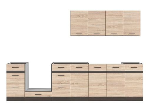 Kuchyň JUNONA 300 cm, bez pracovní desky, wenge/dub sonoma