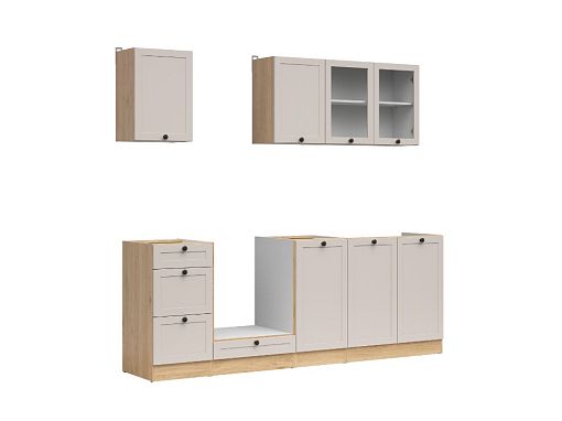 Kuchyň JUNONA 220 cm, verze 2, bez pracovní desky, dub berstein/kašmír