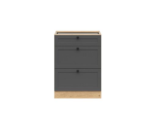 Kuchyňská skříňka Junona Ramka 60 cm, šuplíky, dub bernstein/grafit