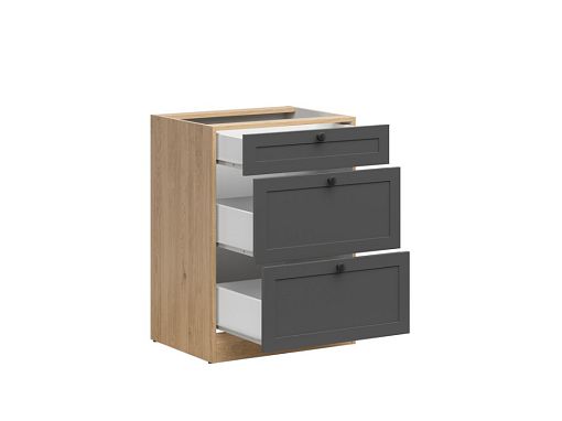 Kuchyňská skříňka Junona Ramka 60 cm, šuplíky, dub bernstein/grafit