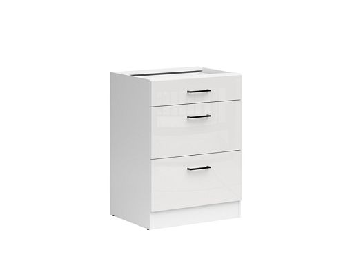 Kuchyňská skříňka Junona Tafla 60 cm, šuplíky, bílá/bílá křída lesk