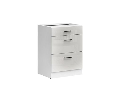 Kuchyňská skříňka Junona Tafla 60 cm, šuplíky, bílá/šedý lesk