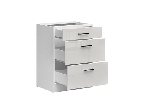Kuchyňská skříňka Junona Tafla 60 cm, šuplíky, bílá/šedý lesk