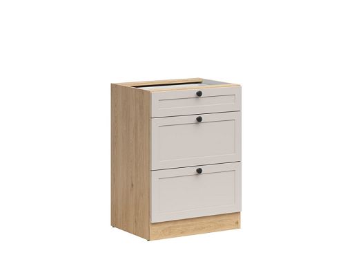 Kuchyňská skříňka Junona Ramka 60 cm, šuplíky, dub bernstein/kašmír