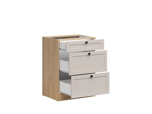 Kuchyňská skříňka Junona Ramka 60 cm, šuplíky, dub bernstein/kašmír