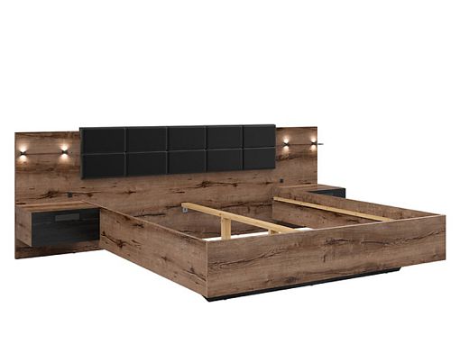 KASSEL postel 180 cm + noční stolky, LED, dub monastery/dub černý