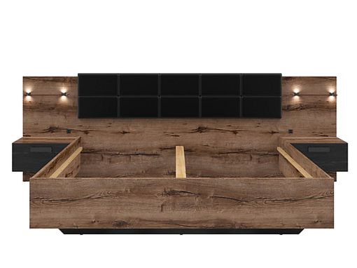 KASSEL postel 180 cm + noční stolky, LED, dub monastery/dub černý