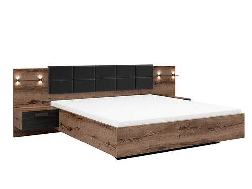 KASSEL postel 180 cm + noční stolky, LED, dub monastery/dub černý