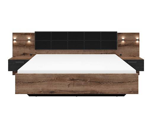 KASSEL postel 180 cm + noční stolky, LED, dub monastery/dub černý