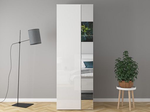 FLEX šatní skříň 75/14, bílá/bílý lesk/zrcadlo