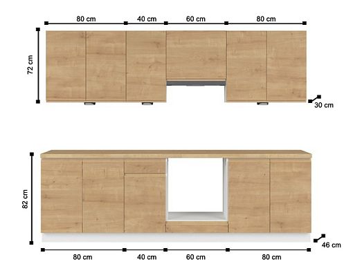 Kuchyň SOLE 260 cm, s vybavením, dub arlington
