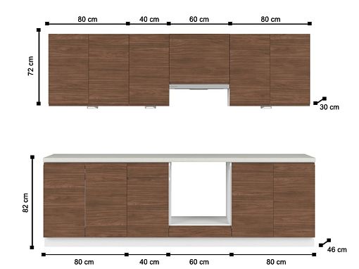 Kuchyň SOLE 260 cm, s vybavením, bílá alpská/ořech lincoln